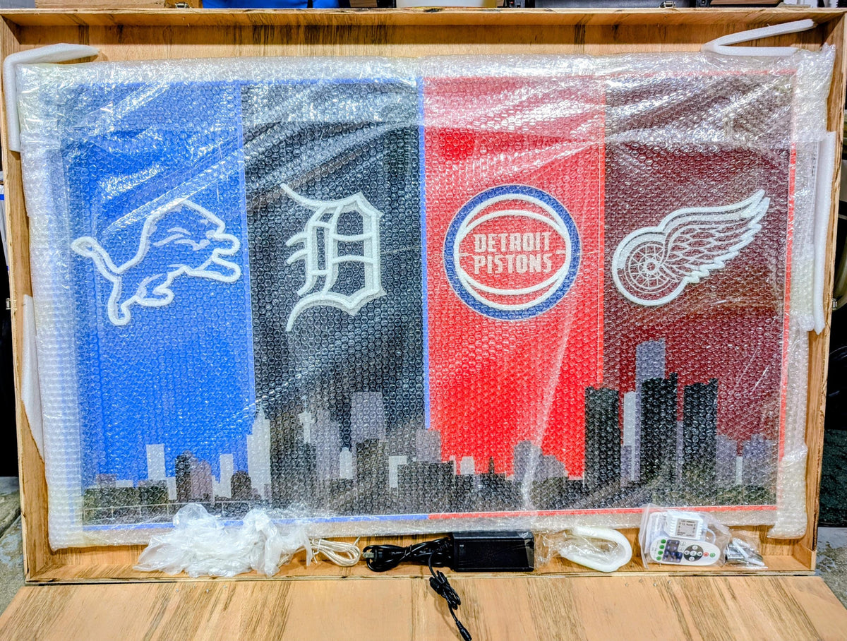 Detroit Sports LED Wall Sign | Lions, Tigers, Pistons & Red Wings