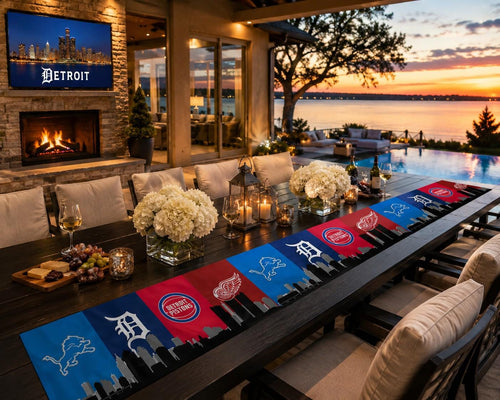 Detroit Sports Table Runner – Lions Tigers Pistons Red Wings Party Decor | Detroit Tailgate Table Cover | Man Cave Fan Gift