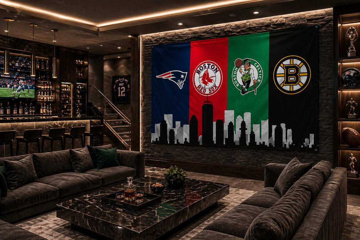 Boston Sports Table Runner – Patriots Red Sox Celtics Bruins Table Decor | Boston Tailgate Party Runner | Mancave Sports Decor