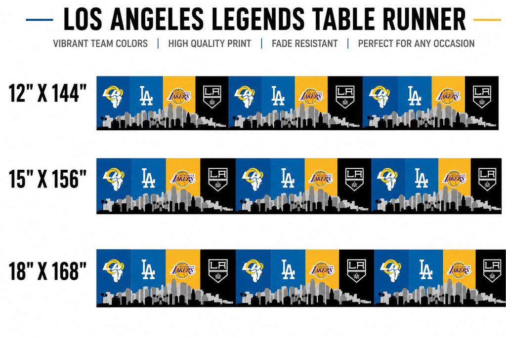 Los Angeles Sports Table Runner – Rams Dodgers Lakers Kings Table Decor | LA Tailgate Party Runner | Mancave Sports Decor