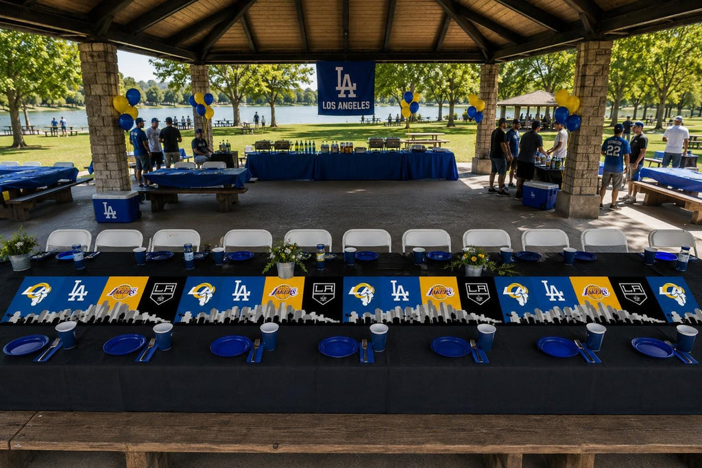 Los Angeles Sports Table Runner – Rams Dodgers Lakers Kings Table Decor | LA Tailgate Party Runner | Mancave Sports Decor