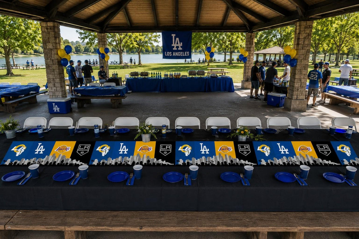 Los Angeles Sports Table Runner – Rams Dodgers Lakers Kings Table Decor | LA Tailgate Party Runner | Mancave Sports Decor