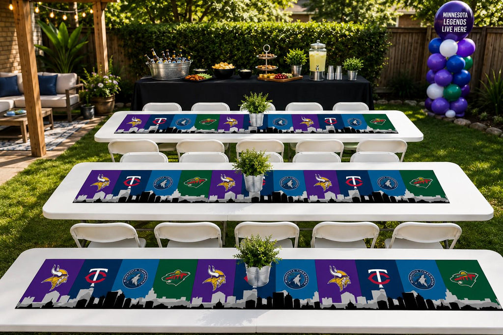 Minnesota Sports Table Runner – Vikings Twins Timberwolves Wild Table Decor | Minnesota Tailgate Party Runner | Mancave Sports Decor