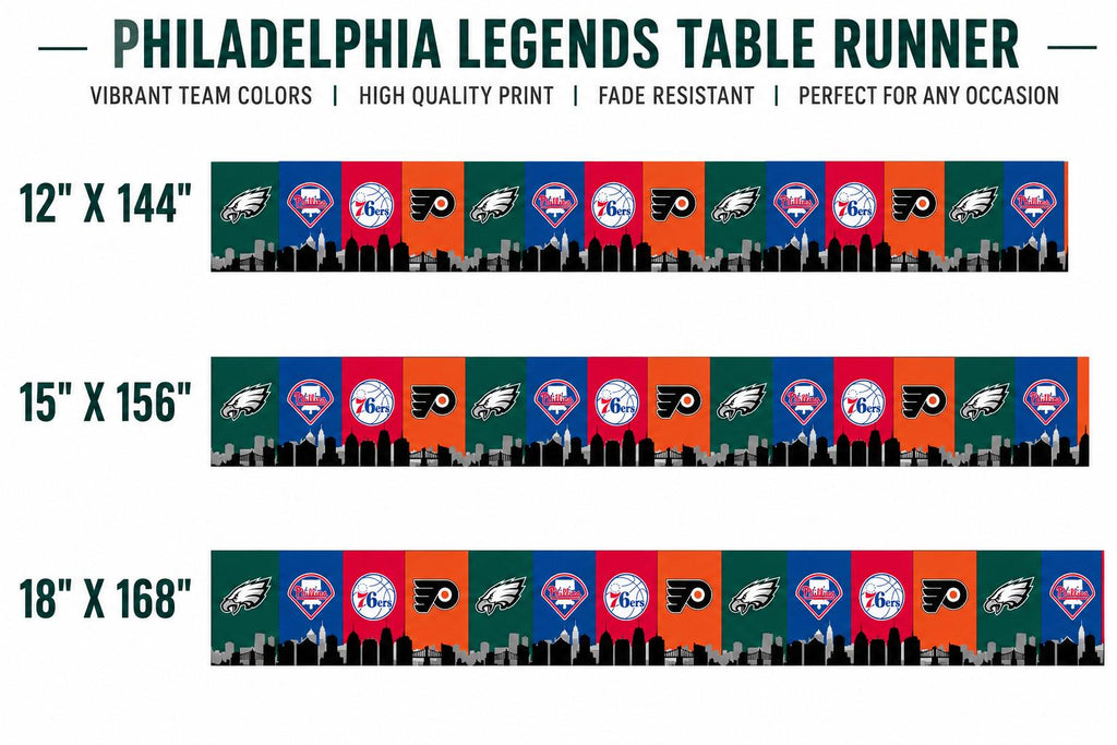 Philadelphia Sports Table Runner – Eagles Phillies 76ers Flyers Table Decor | Philly Tailgate Party Runner | Mancave Sports Decor
