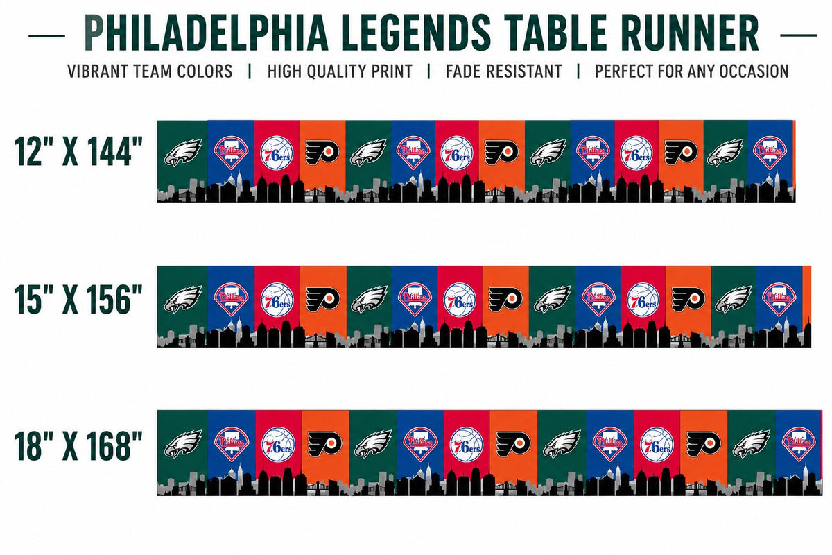 Philadelphia Sports Table Runner – Eagles Phillies 76ers Flyers Table Decor | Philly Tailgate Party Runner | Mancave Sports Decor