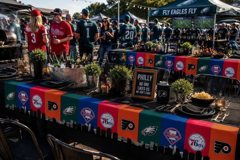Philadelphia Sports Table Runner – Eagles Phillies 76ers Flyers Table Decor | Philly Tailgate Party Runner | Mancave Sports Decor