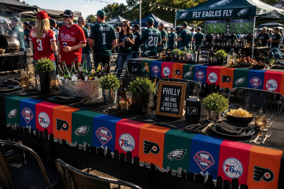 Philadelphia Sports Table Runner – Eagles Phillies 76ers Flyers Table Decor | Philly Tailgate Party Runner | Mancave Sports Decor