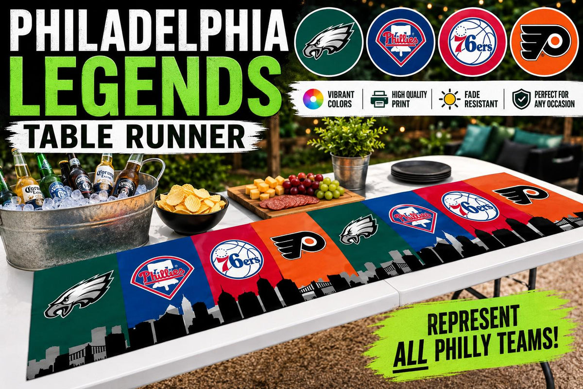 Philadelphia Sports Table Runner – Eagles Phillies 76ers Flyers Table Decor | Philly Tailgate Party Runner | Mancave Sports Decor