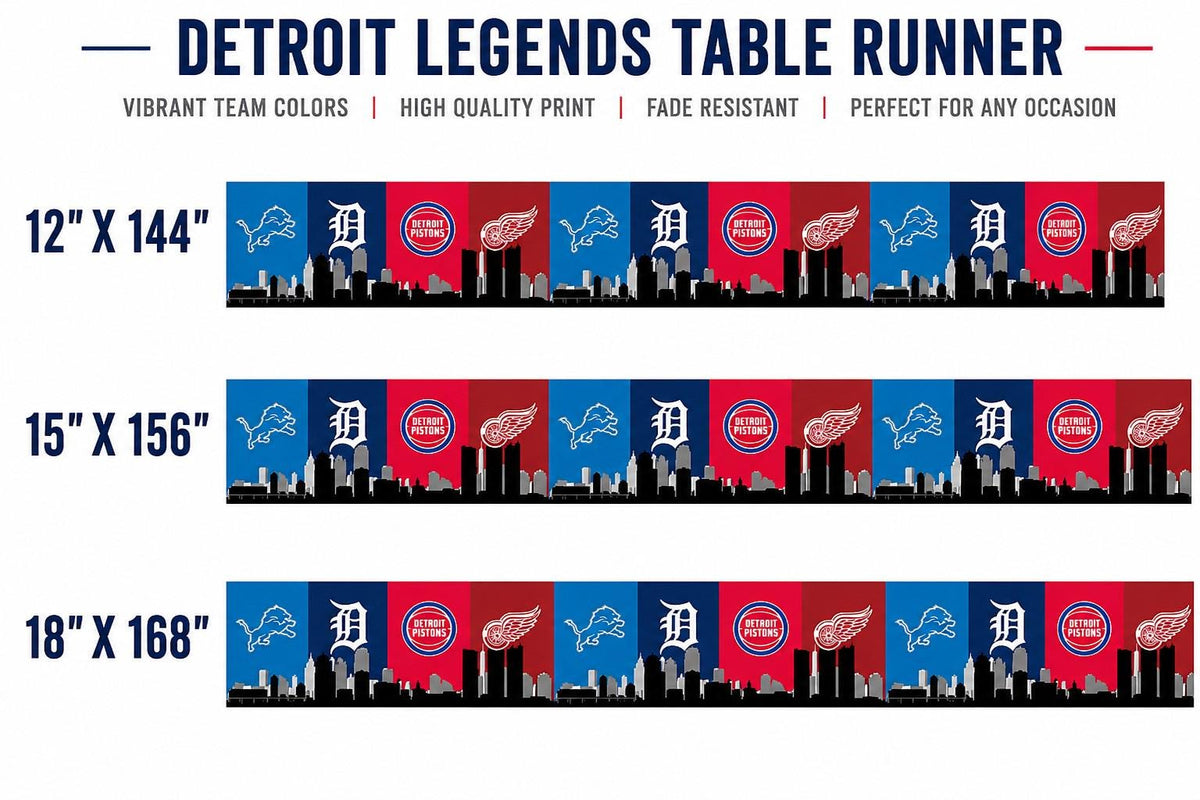 Detroit Sports Table Runner – Lions Tigers Pistons Red Wings Party Decor | Detroit Tailgate Table Cover | Man Cave Fan Gift