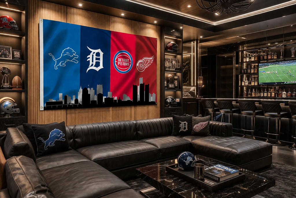 Detroit Sports Table Runner – Lions Tigers Pistons Red Wings Party Decor | Detroit Tailgate Table Cover | Man Cave Fan Gift