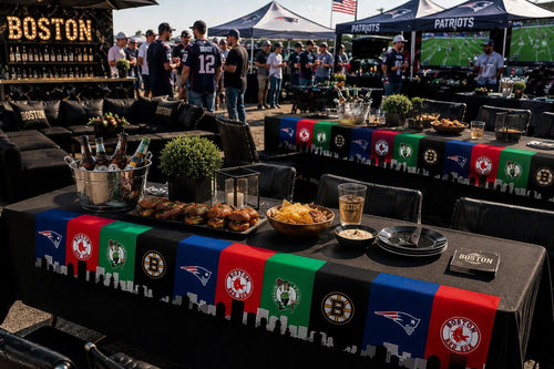 Boston Sports Table Runner – Patriots Red Sox Celtics Bruins Table Decor | Boston Tailgate Party Runner | Mancave Sports Decor
