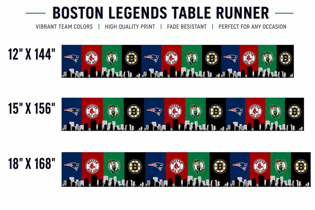 Boston Sports Table Runner – Patriots Red Sox Celtics Bruins Table Decor | Boston Tailgate Party Runner | Mancave Sports Decor
