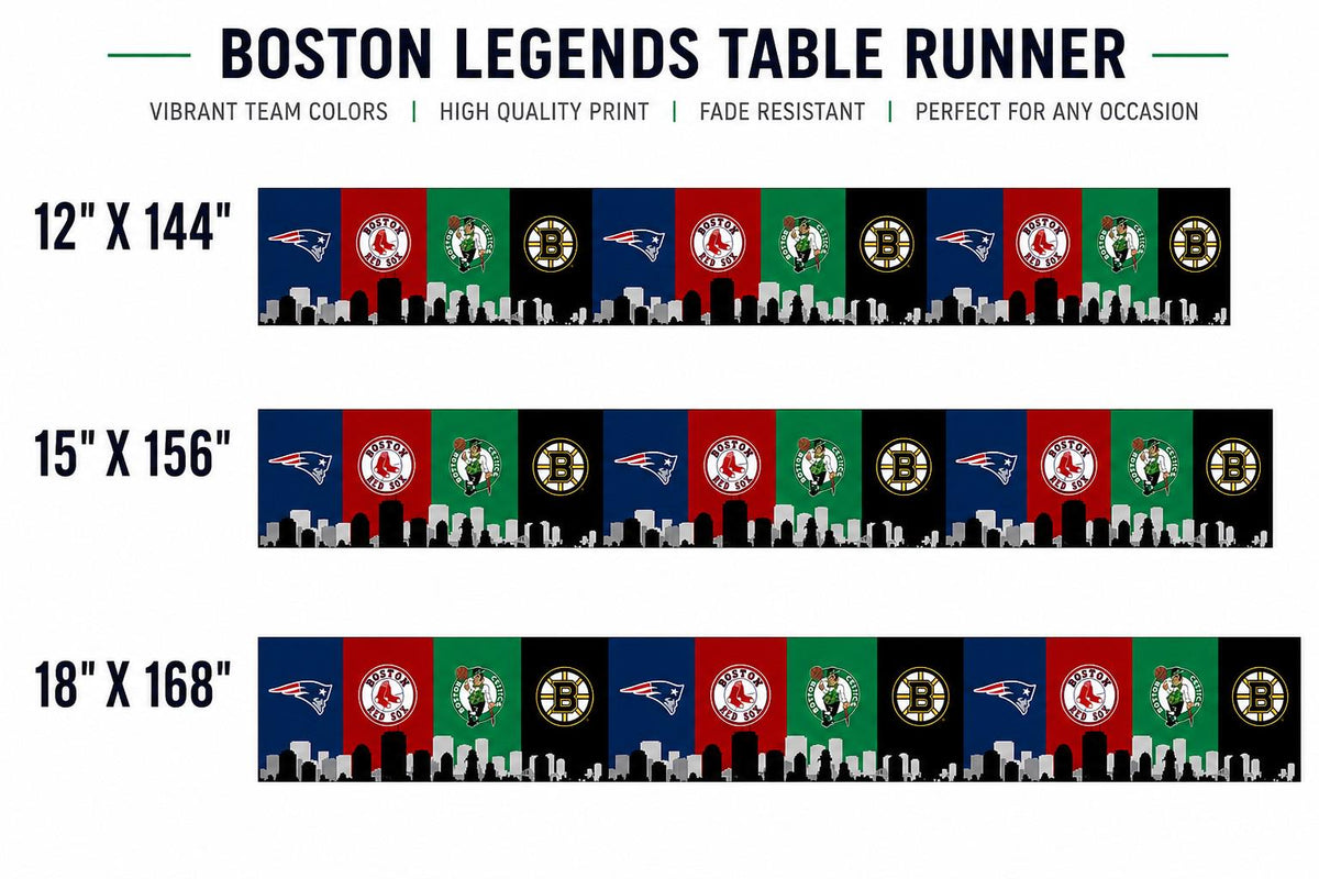 Boston Sports Table Runner – Patriots Red Sox Celtics Bruins Table Decor | Boston Tailgate Party Runner | Mancave Sports Decor