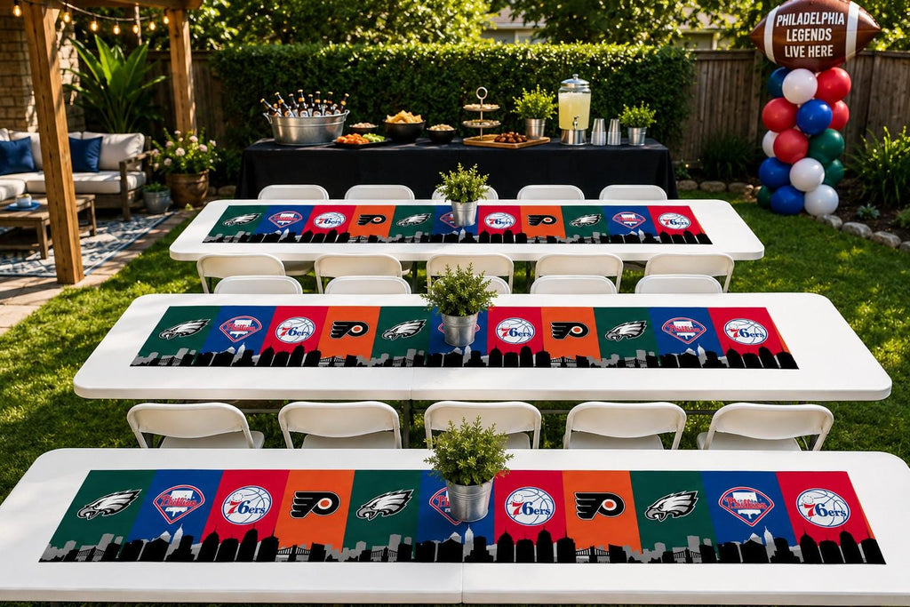 Philadelphia Sports Table Runner – Eagles Phillies 76ers Flyers Table Decor | Philly Tailgate Party Runner | Mancave Sports Decor