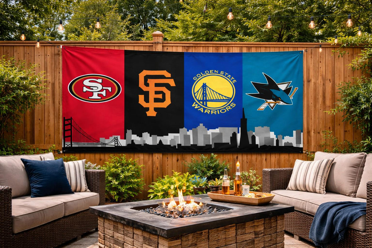 San Francisco Sports Table Runner – 49ers Giants Warriors Sharks Table Decor | Bay Area Tailgate Runner | Mancave Sports Decor