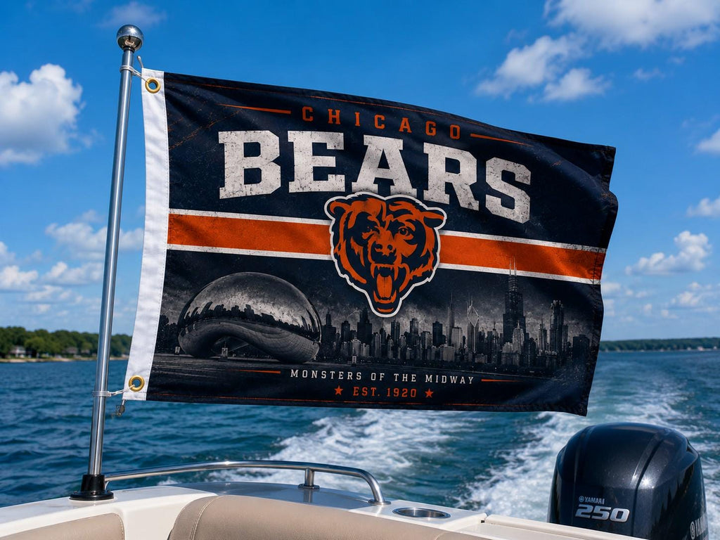 Chicago Bears Flag – Monsters of the Midway Wall Flag | Chicago Football Man Cave Decor | Bears Fan Gift Banner