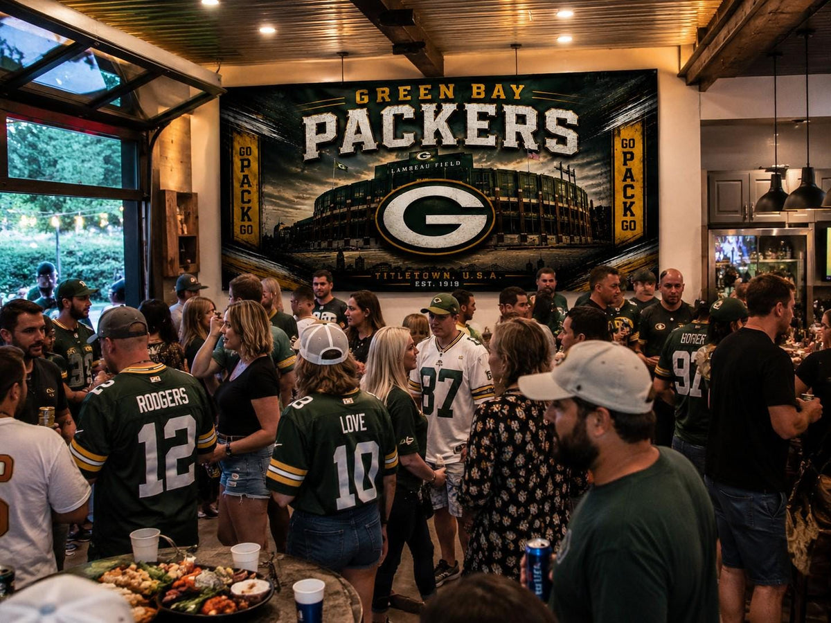Green Bay Packers Flag – Lambeau Field Wall Flag | Titletown USA Man Cave Decor | Packers Fan Gift Banner