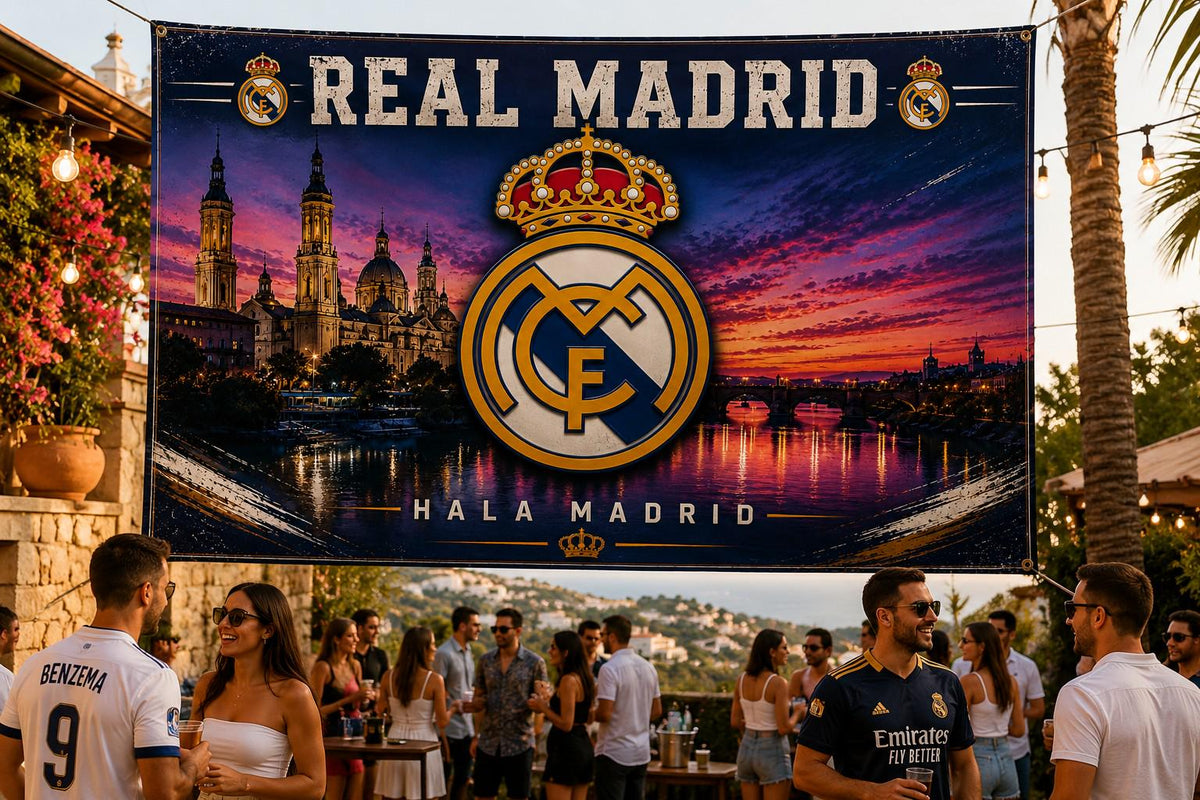 Real Madrid Flag – Hala Madrid Wall Banner | Real Madrid Man Cave Decor | Soccer Fan Gift