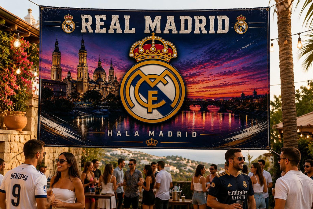 Real Madrid Flag – Hala Madrid Wall Banner | Real Madrid Man Cave Decor | Soccer Fan Gift