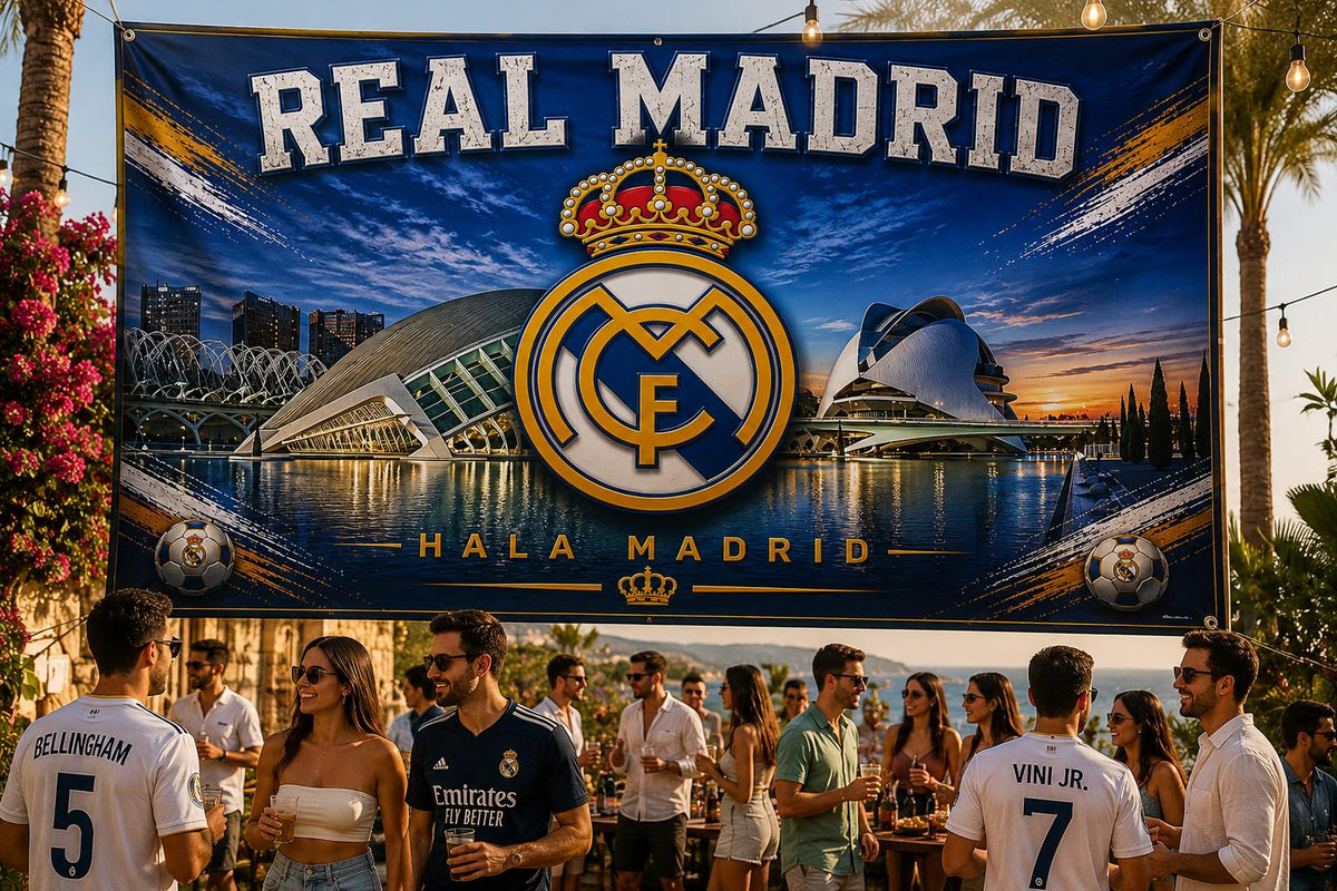 Real Madrid Flag – Hala Madrid Wall Banner | Real Madrid Man Cave Decor | Soccer Fan Gift