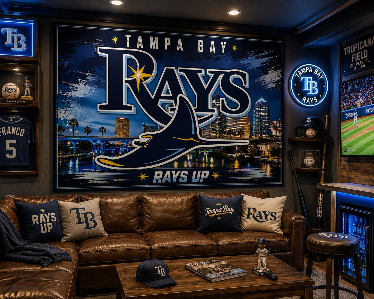 Tampa Bay Rays Flag – Rays Up Wall Banner | Tampa Rays Man Cave Decor | Baseball Fan Gift