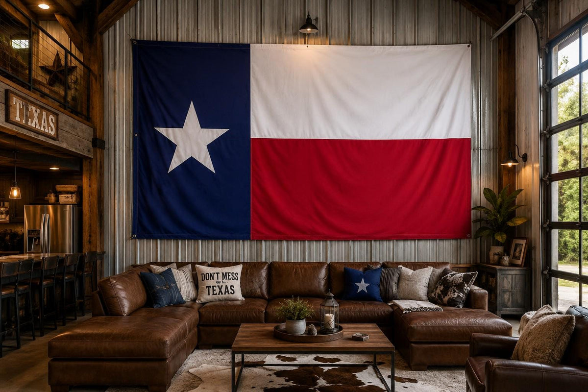 Texas Lone Star flag for ranch, garage and lake house decor