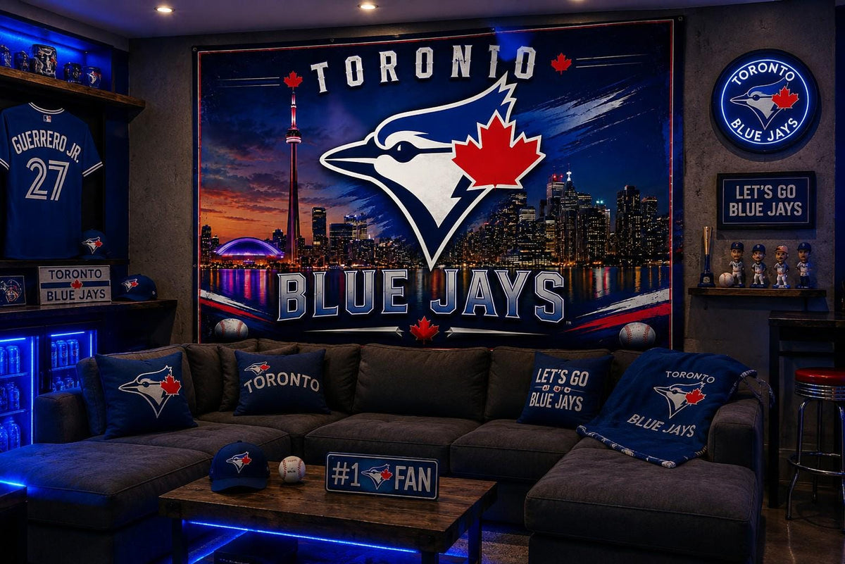Toronto Blue Jays Flag – Toronto Skyline Wall Banner | Blue Jays Man Cave Decor | Baseball Fan Gift