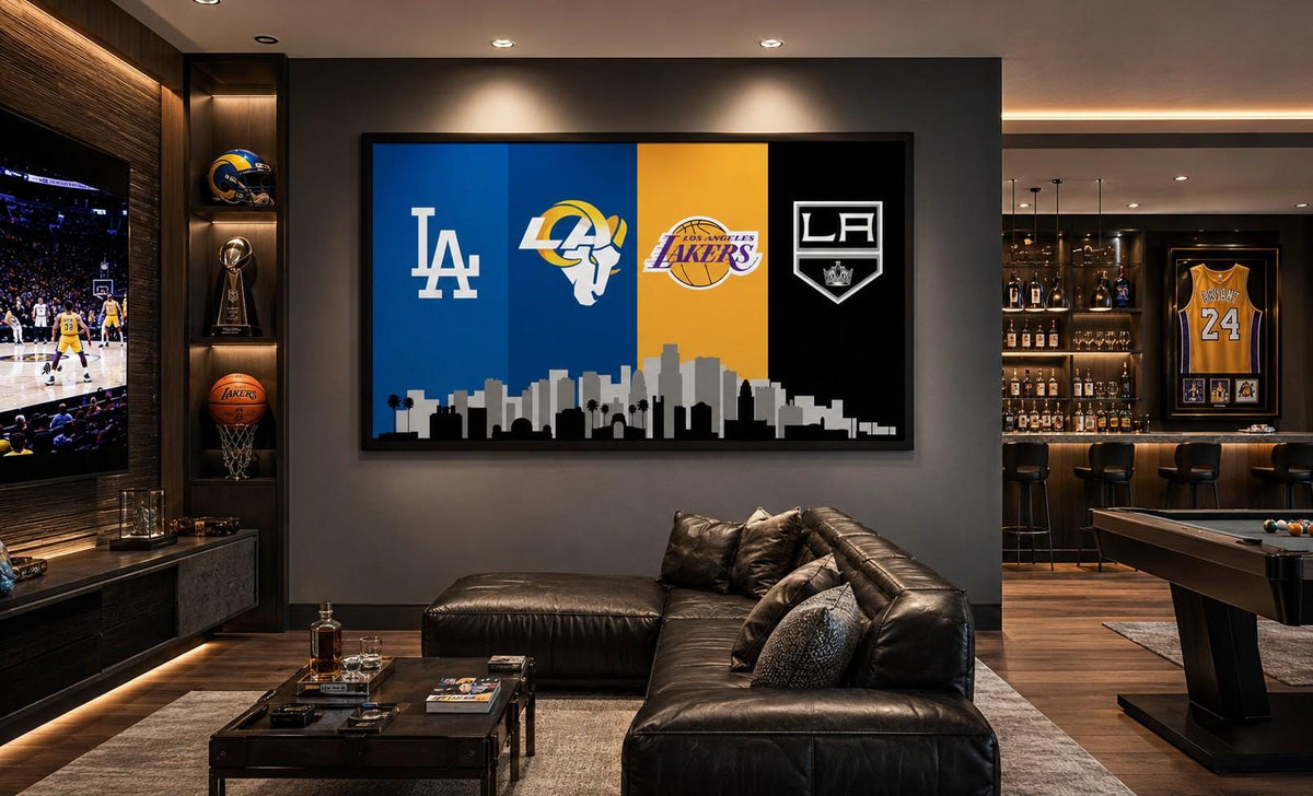 Los Angeles Sports Flag – Dodgers Rams Lakers Kings Wall Flag | LA Skyline Mancave Decor | Los Angeles Fan Gift