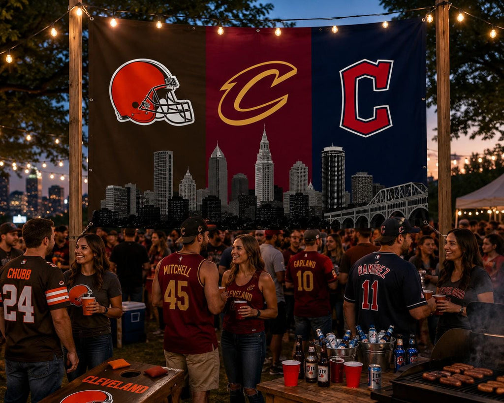 Cleveland Sports Flag | Browns Cavaliers Guardians Flag | Cleveland Skyline Decor | Man Cave Flag | Cleveland Fan Gift