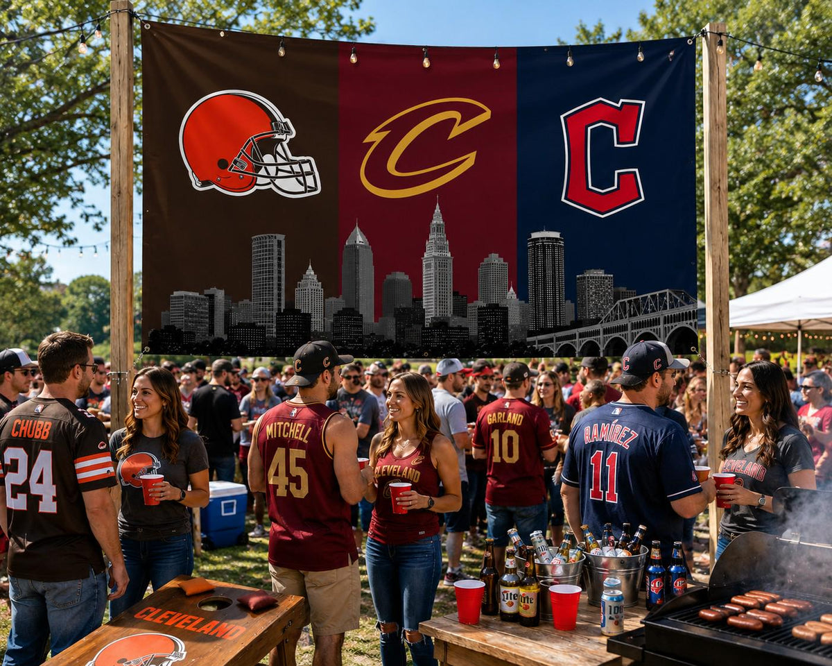Cleveland Sports Flag | Browns Cavaliers Guardians Flag | Cleveland Skyline Decor | Man Cave Flag | Cleveland Fan Gift