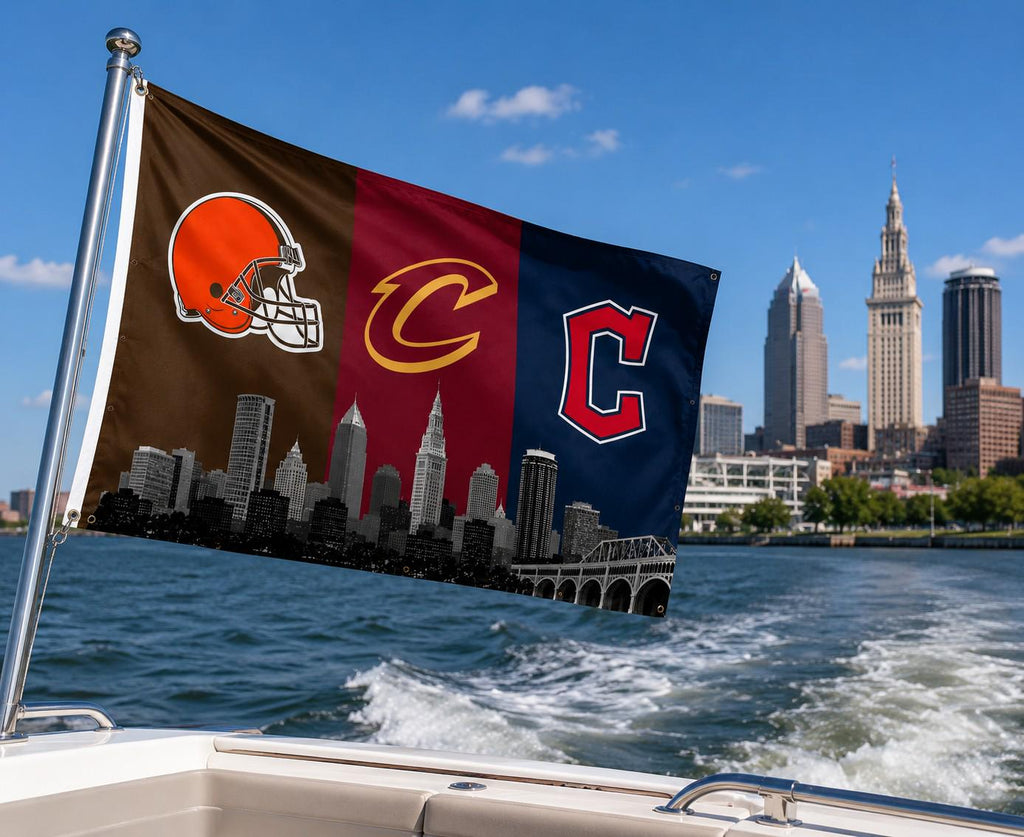Cleveland Sports Flag | Browns Cavaliers Guardians Flag | Cleveland Skyline Decor | Man Cave Flag | Cleveland Fan Gift
