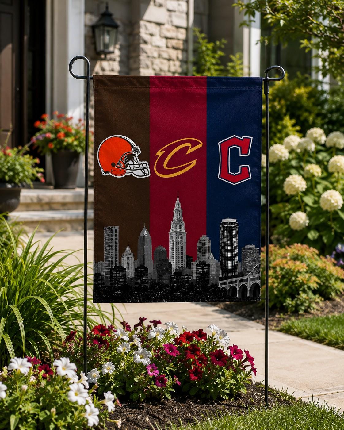 Cleveland Sports Flag | Browns Cavaliers Guardians Flag | Cleveland Skyline Decor | Man Cave Flag | Cleveland Fan Gift