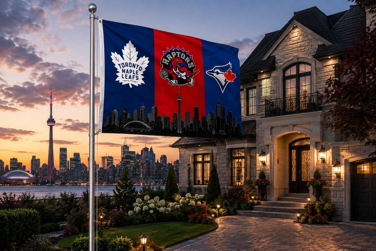 Toronto Sports Flag– Maple Leafs Raptors Blue Jays Skyline Flag, Toronto Fan Decor, Toronto Sports Banner, Man Cave Flag, Game Room Wall Art