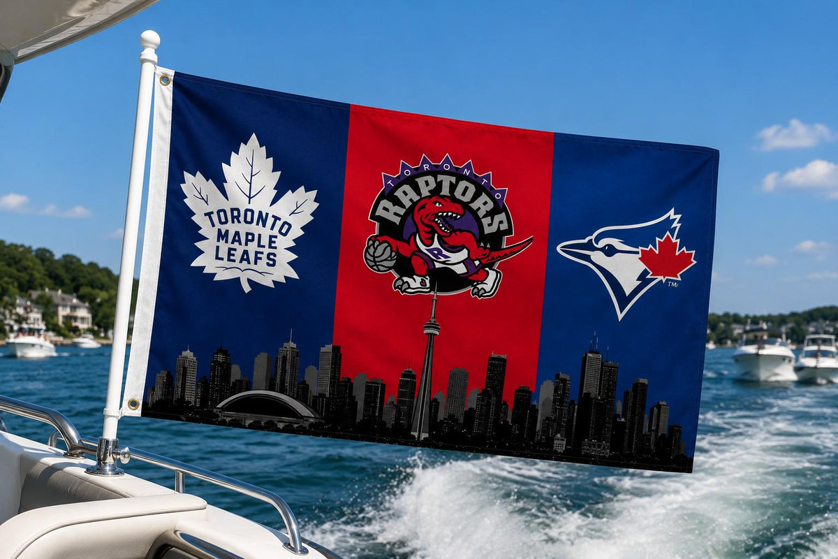 Toronto Sports Flag– Maple Leafs Raptors Blue Jays Skyline Flag, Toronto Fan Decor, Toronto Sports Banner, Man Cave Flag, Game Room Wall Art