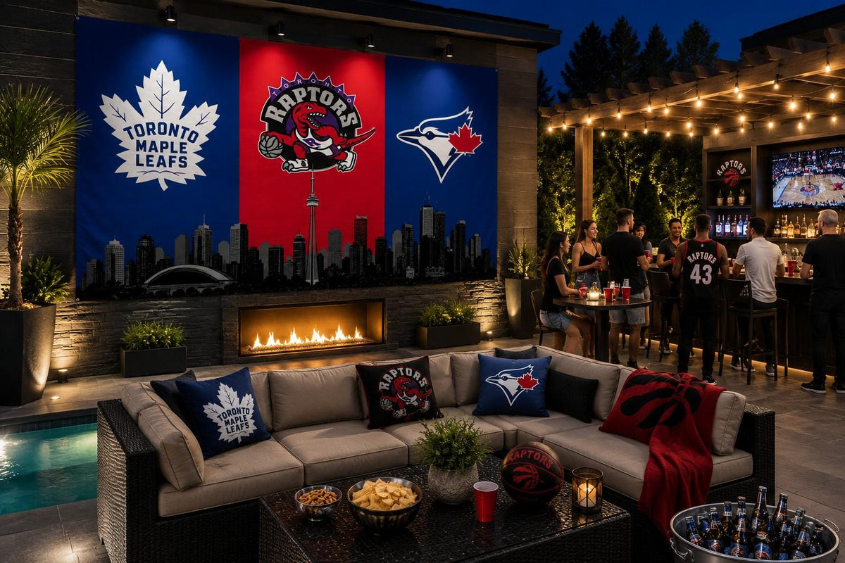 Toronto Sports Flag– Maple Leafs Raptors Blue Jays Skyline Flag, Toronto Fan Decor, Toronto Sports Banner, Man Cave Flag, Game Room Wall Art