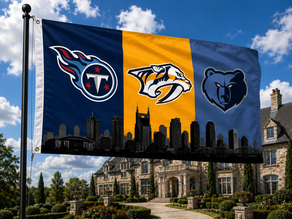 Tennessee Sports Flag - Titans Predators Grizzlies Flag, Nashville Memphis Sports Banner, Tennessee Fan Gift, Man Cave Decor, Garden Flag