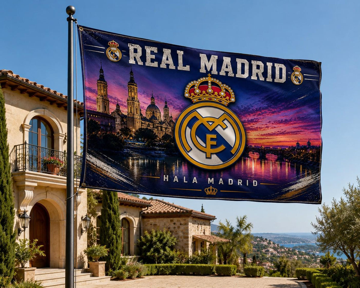 Real Madrid Flag – Hala Madrid Wall Banner | Real Madrid Man Cave Decor | Soccer Fan Gift