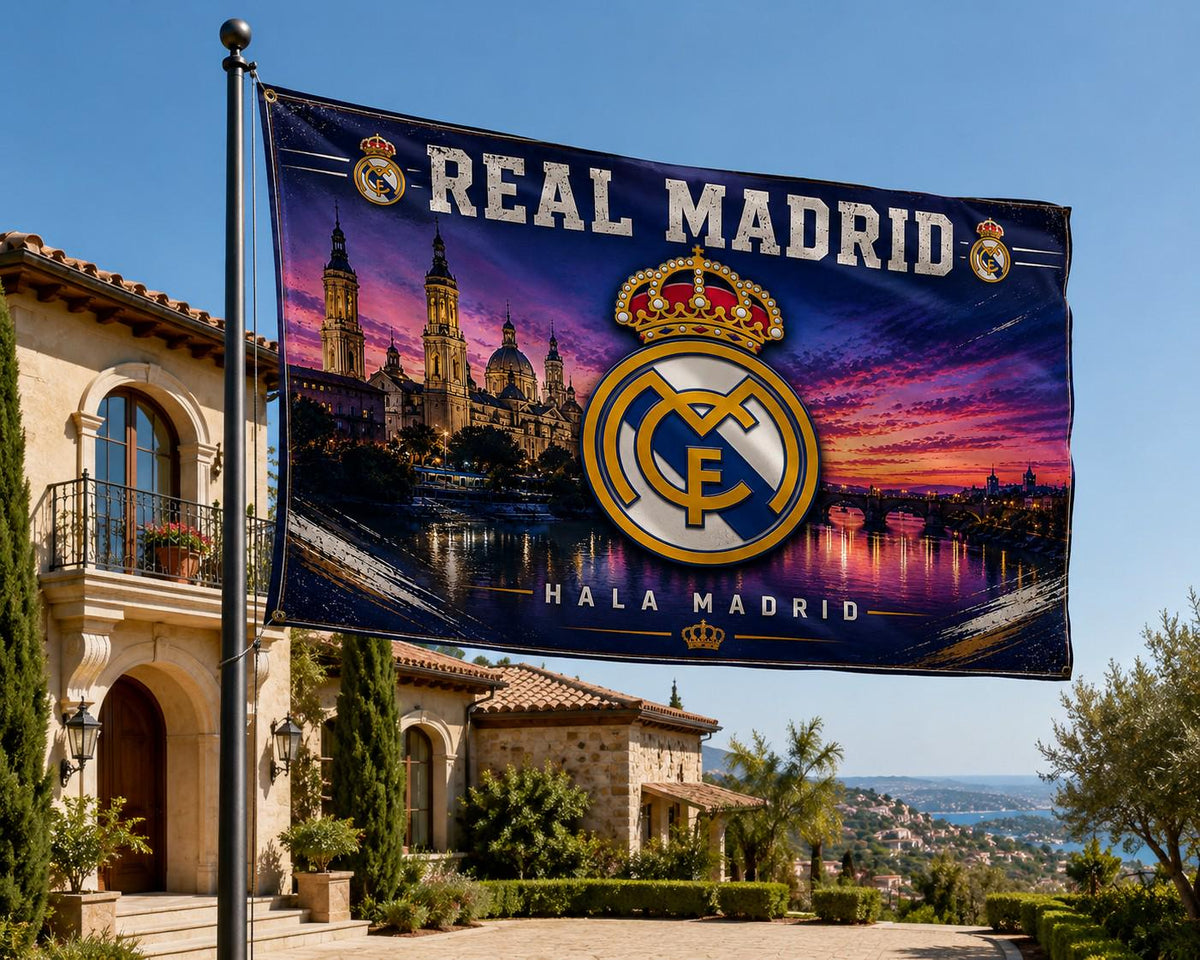 Real Madrid Flag – Hala Madrid Wall Banner | Real Madrid Man Cave Decor | Soccer Fan Gift