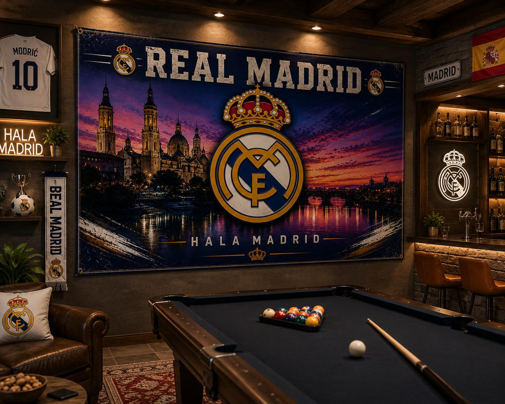 Real Madrid Flag – Hala Madrid Wall Banner | Real Madrid Man Cave Decor | Soccer Fan Gift
