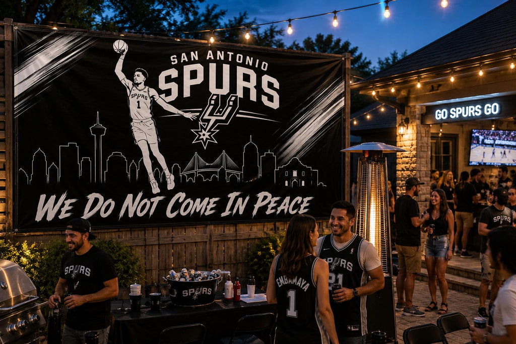 San Antonio Spurs Flag – We Do Not Come In Peace Wall Banner | Spurs Man Cave Decor | Basketball Fan Gift