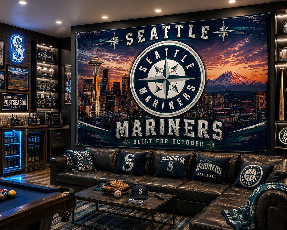 Seattle Mariners Flag – Built For October Wall Banner | Mariners Man Cave Decor | Baseball Fan Gift