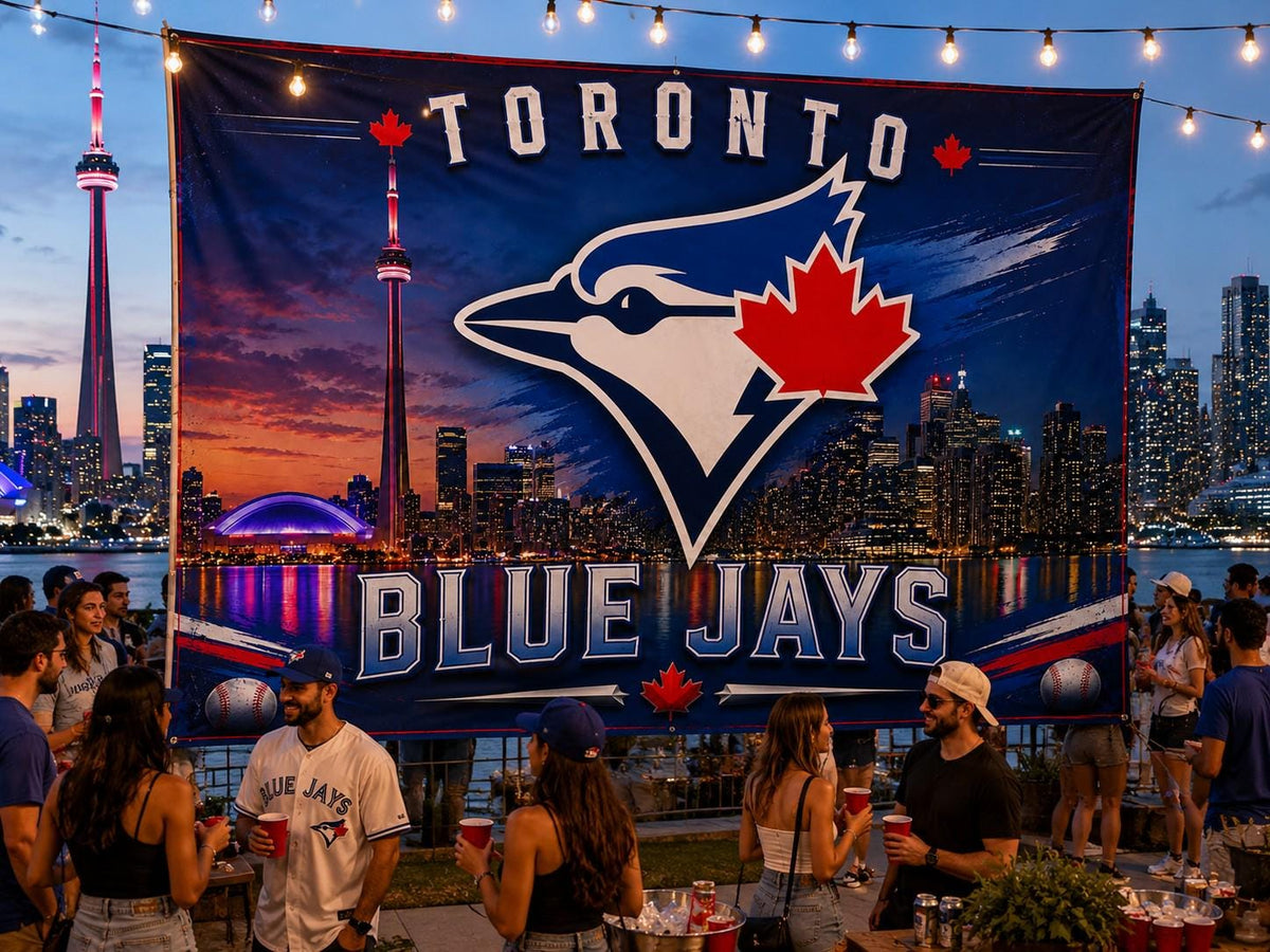 Toronto Blue Jays Flag – Toronto Skyline Wall Banner | Blue Jays Man Cave Decor | Baseball Fan Gift