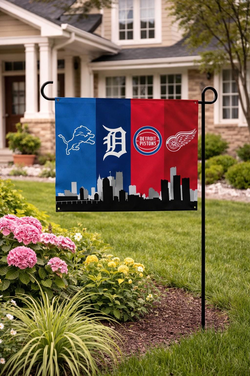 Detroit Sports Banner 4x8ft & 6x12ft | Lions Tigers Pistons Red Wings Wall Decor | Huge Detroit Man Cave Banner | Garage Sports Decor