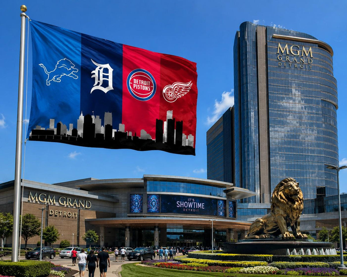 Detroit Sports Banner 4x8ft & 6x12ft | Lions Tigers Pistons Red Wings Wall Decor | Huge Detroit Man Cave Banner | Garage Sports Decor