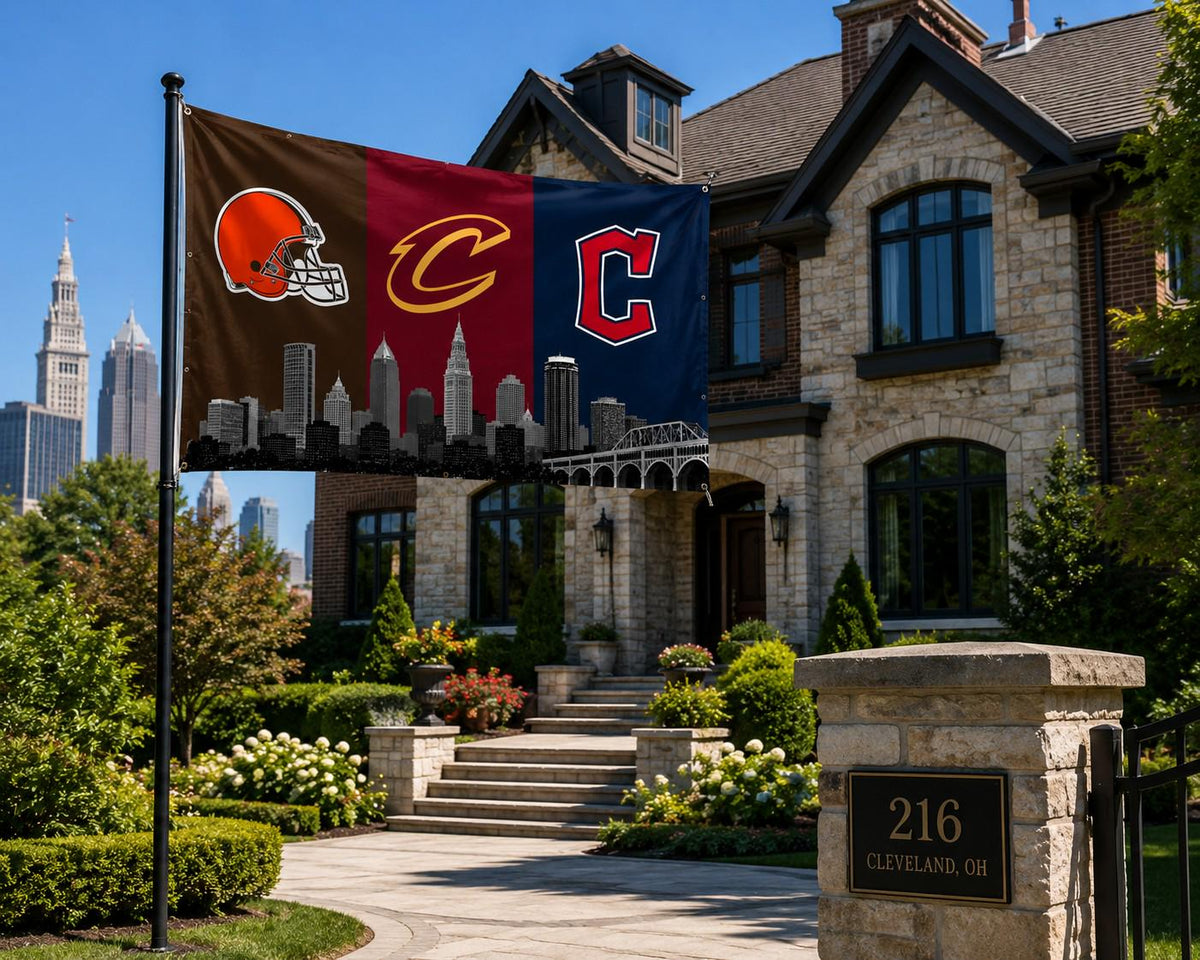 Cleveland Sports Flag | Browns Cavaliers Guardians Flag | Cleveland Skyline Decor | Man Cave Flag | Cleveland Fan Gift