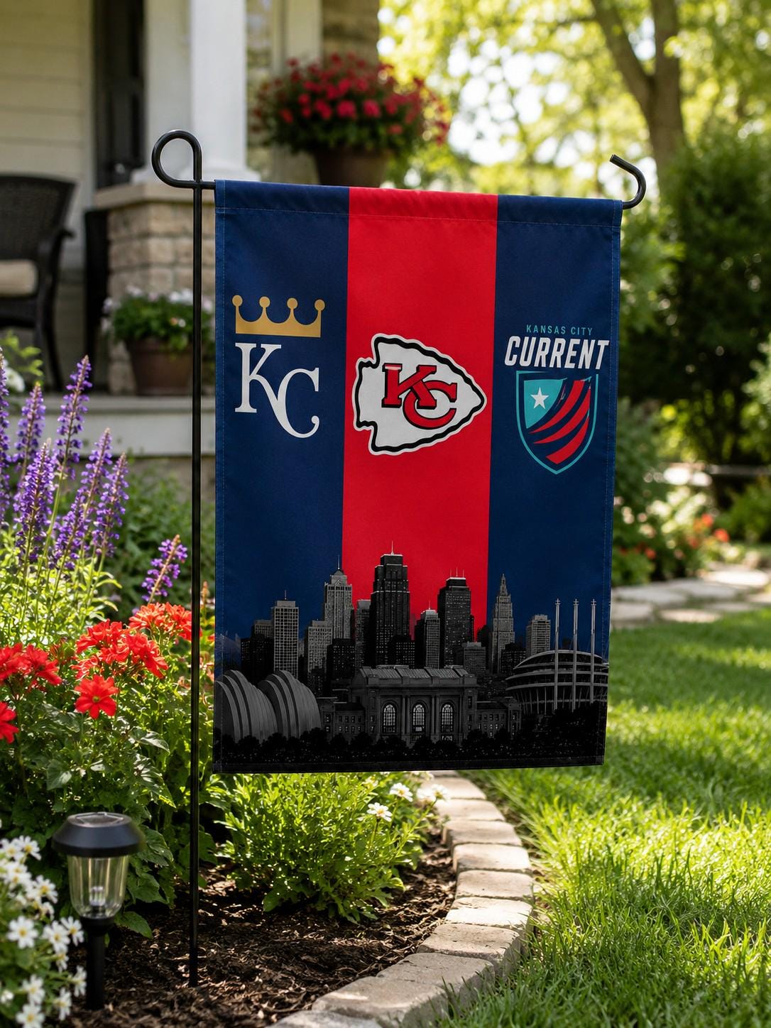 Kansas City Sports Flag – Chiefs Royals Current Skyline Flag, Kansas City Fan Decor, KC Sports Banner, Man Cave Flag, Game Room Wall Art