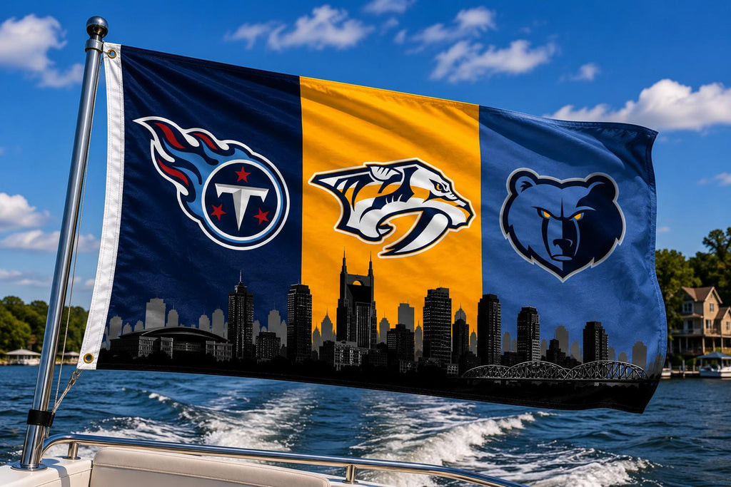 Tennessee Sports Flag - Titans Predators Grizzlies Flag, Nashville Memphis Sports Banner, Tennessee Fan Gift, Man Cave Decor, Garden Flag