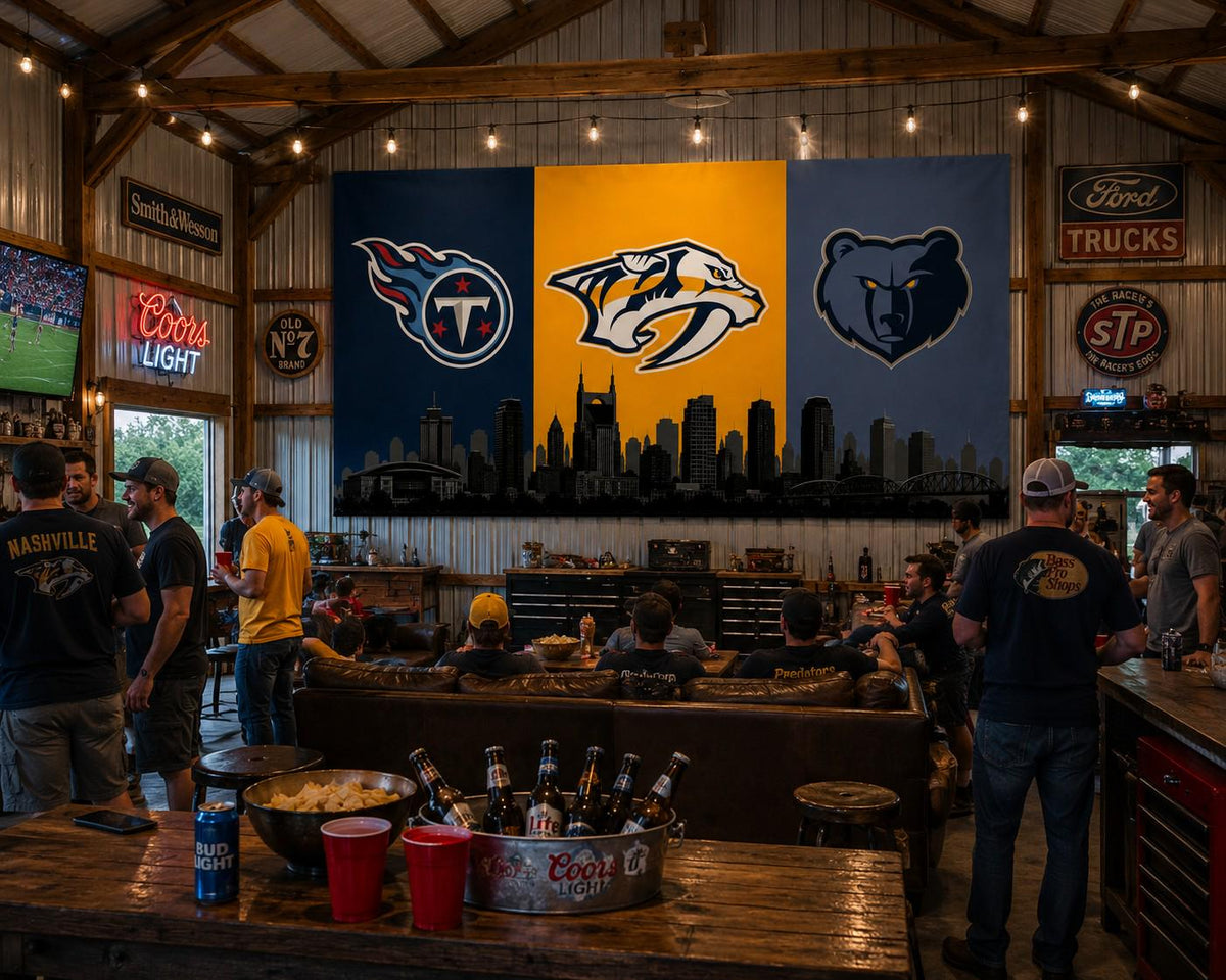 Tennessee Sports Flag - Titans Predators Grizzlies Flag, Nashville Memphis Sports Banner, Tennessee Fan Gift, Man Cave Decor, Garden Flag