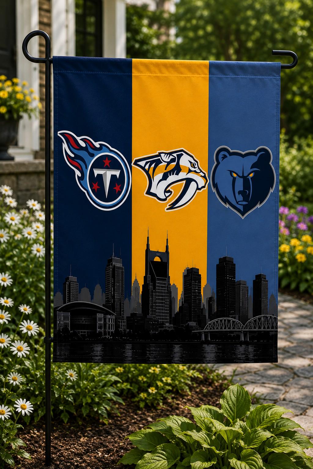 Tennessee Sports Flag - Titans Predators Grizzlies Flag, Nashville Memphis Sports Banner, Tennessee Fan Gift, Man Cave Decor, Garden Flag