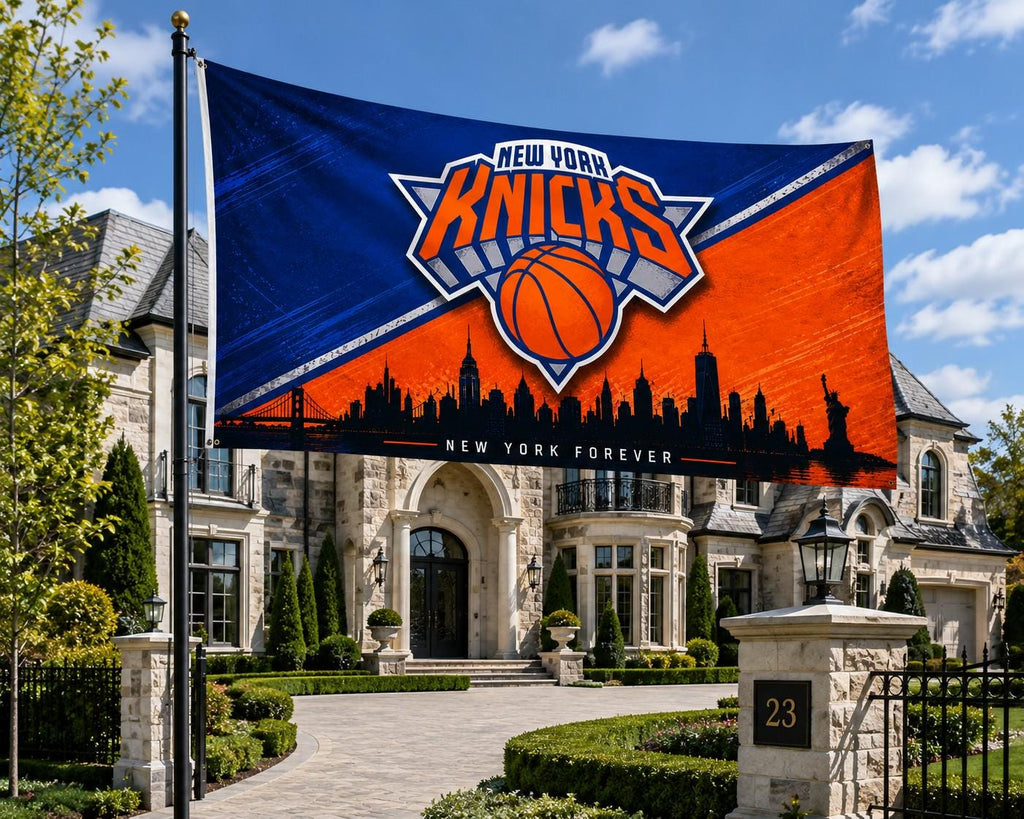 New York vs Everybody Flag, Yankees Knicks Giants Rangers Flag, NYC Skyline Sports Banner, New York Mancave Decor